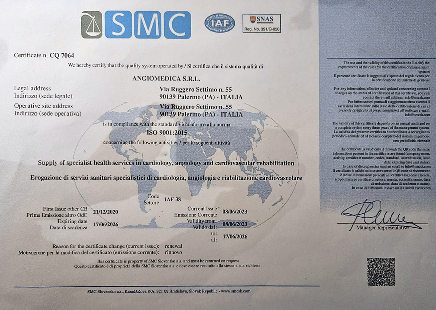 Certificazione ISO Angiomedica